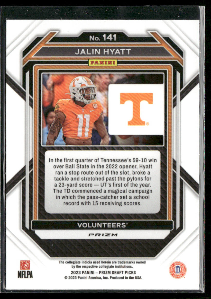 Jalin Hyatt 2023 Panini Prizm Draft Picks Prizms Silver #141 Volunteers