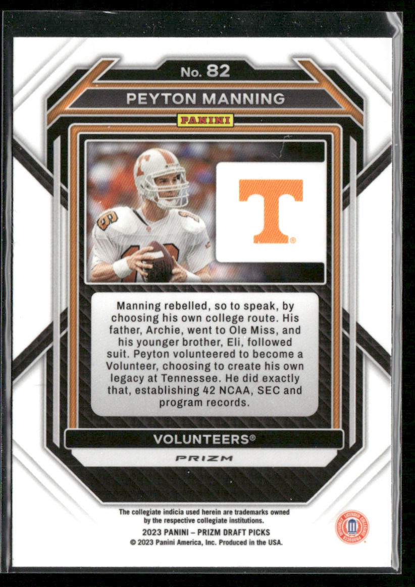 Peyton Manning 2023 Panini Prizm Draft Picks Prizms Red Ice #82 Volunteers