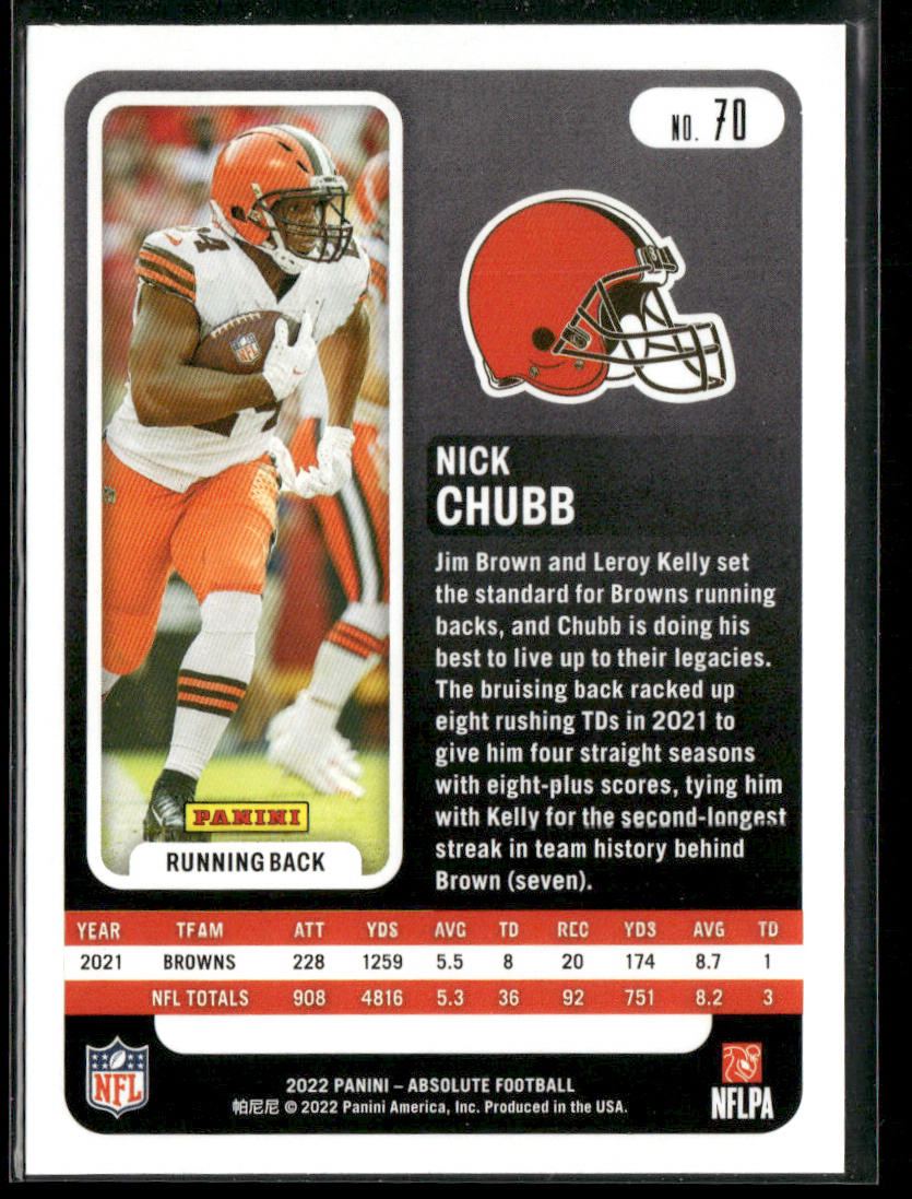 Nick Chubb 2022 Panini Absolute Retail #70 Cleveland Browns
