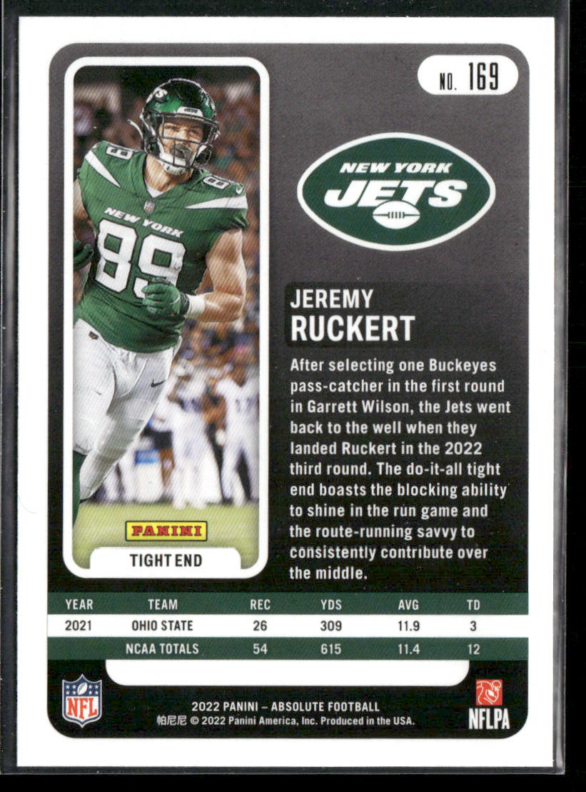Jeremy Ruckert 2022 Panini Absolute Retail #169 RC New York Jets