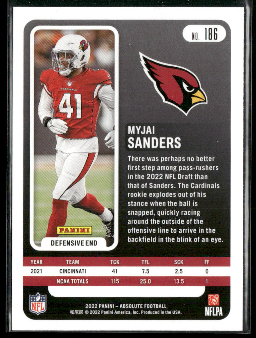 Myjai Sanders 2022 Panini Absolute Retail #186 RC Arizona Cardinals