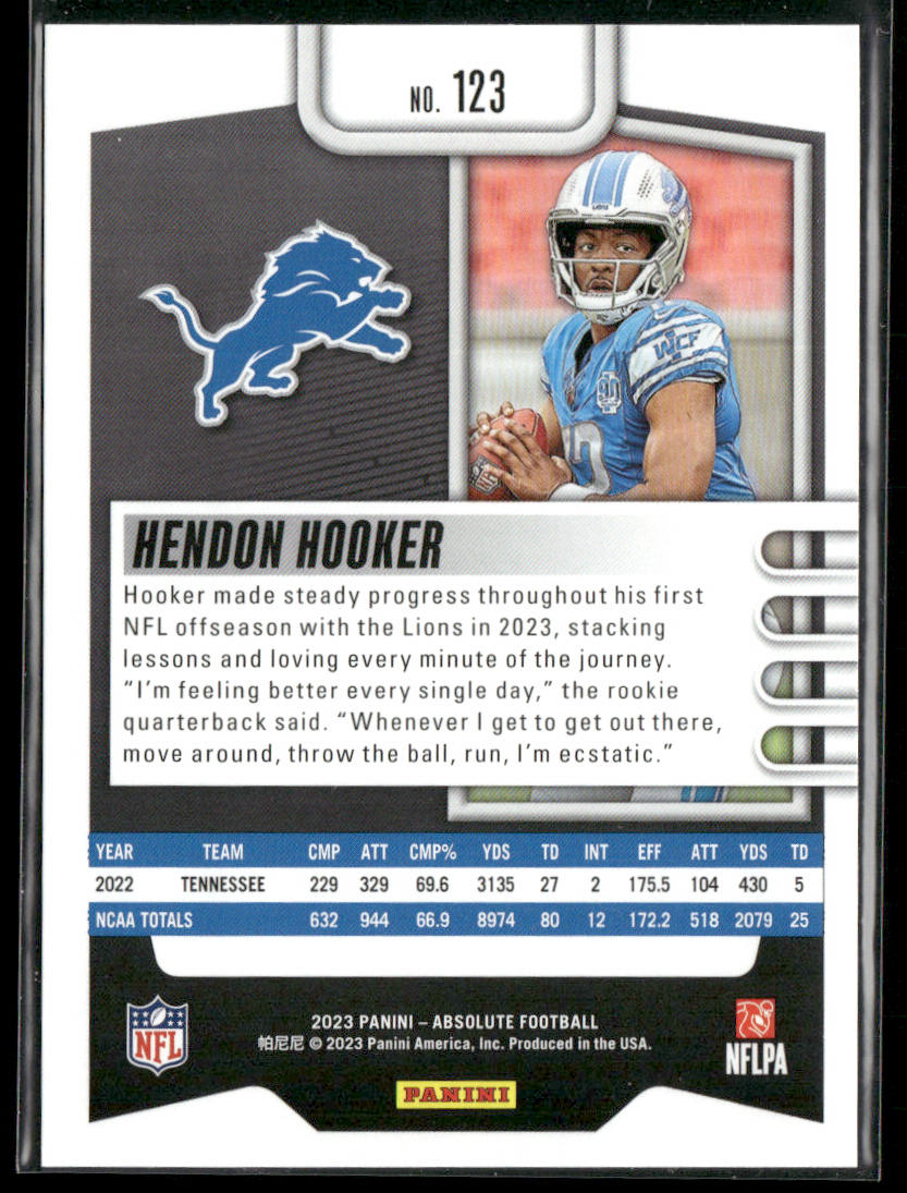 Hendon Hooker 2023 Panini Absolute Retail #123 RC Detroit Lions