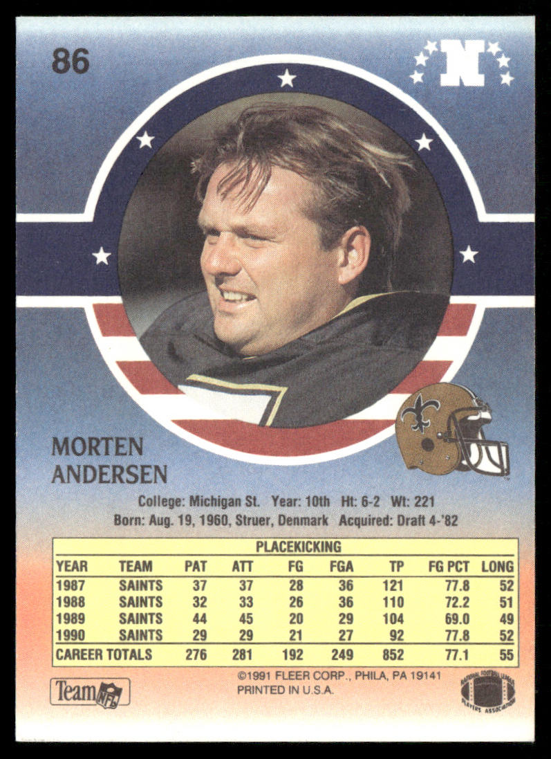 Morten Andersen 1991 Fleer Stars 'n Stripes #86 New Orleans Saints