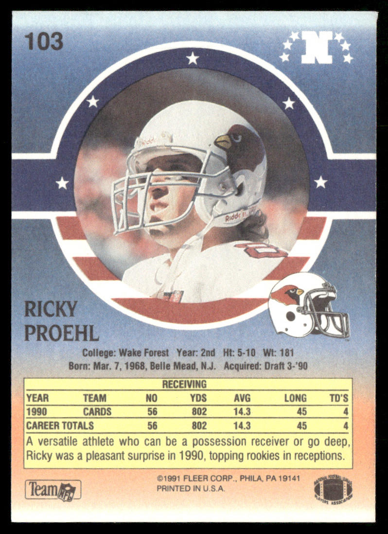 Ricky Proehl 1991 Fleer Stars 'n Stripes #103 Phoenix Cardinals