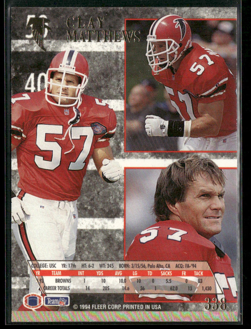 Clay Matthews 1994 Ultra #338 Atlanta Falcons