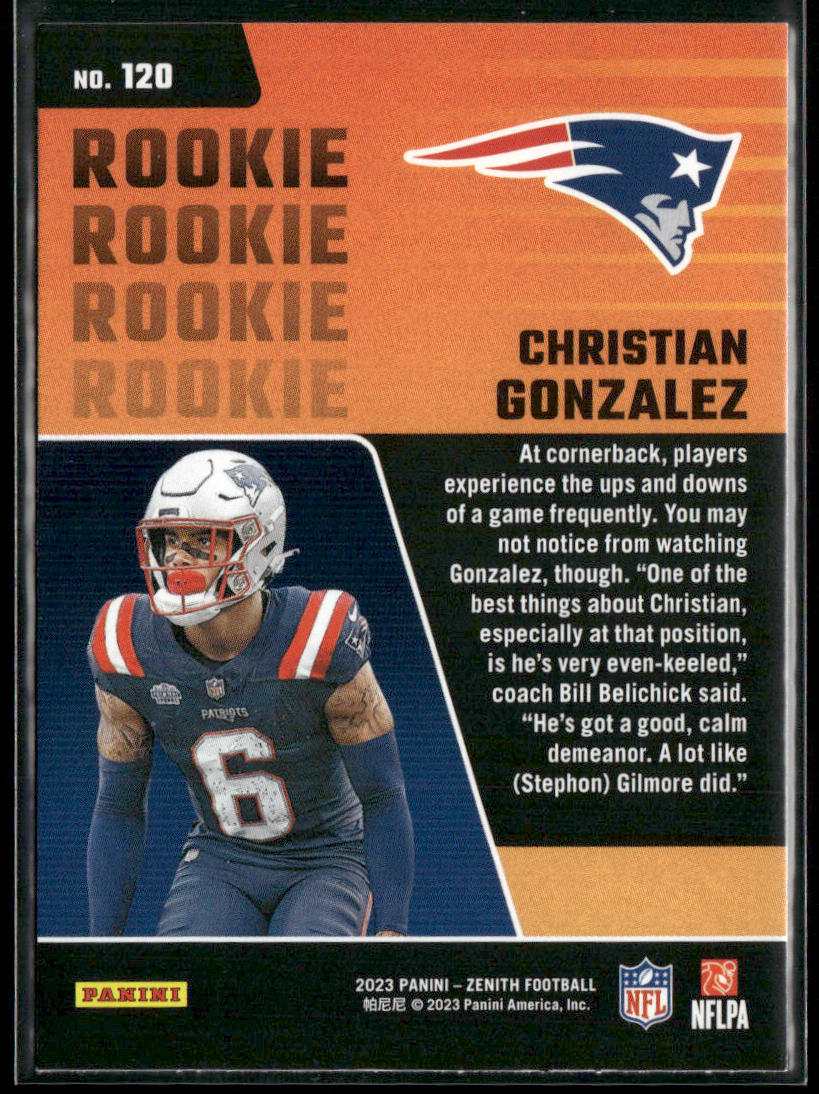 Christian Gonzalez 2023 Panini Zenith Retail #120 RC New England Patriots