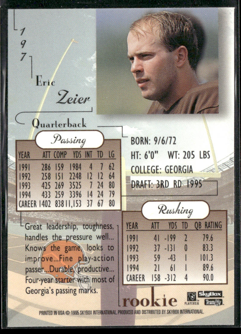 Eric Zeier 1995 SkyBox Premium #197 RC Cleveland Browns