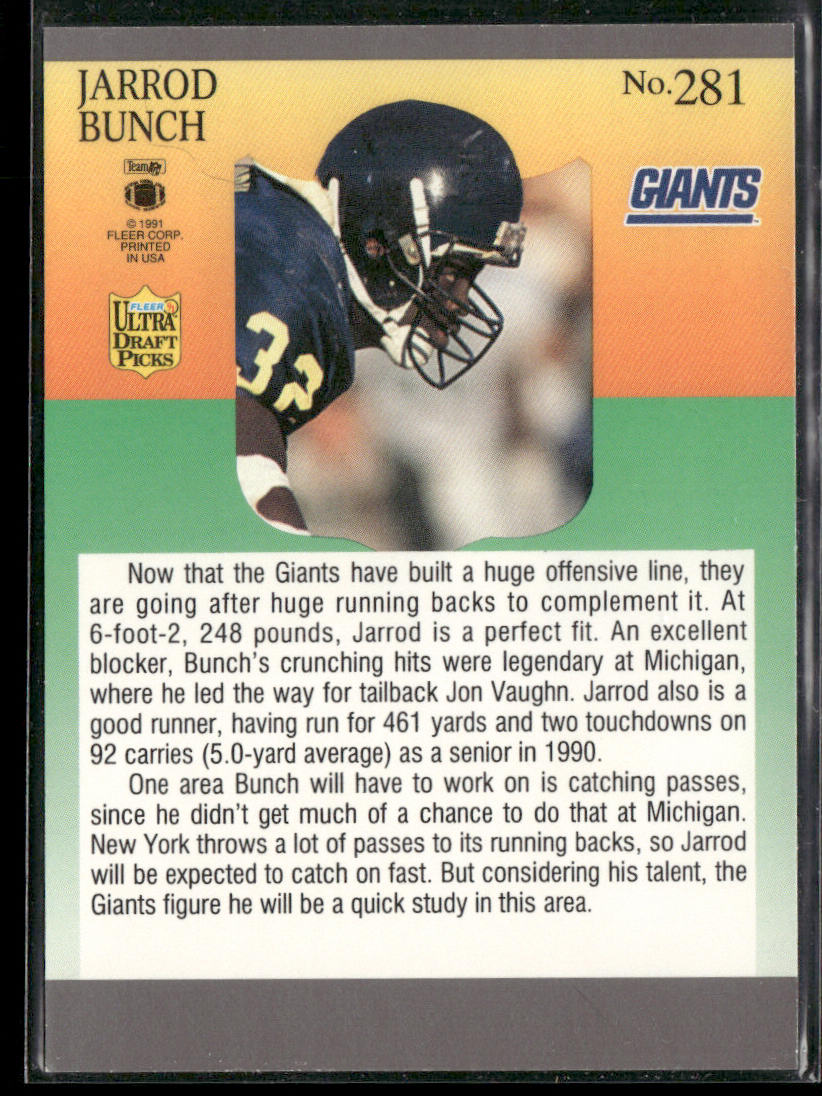 Jarrod Bunch 1991 Ultra #281 RC New York Giants