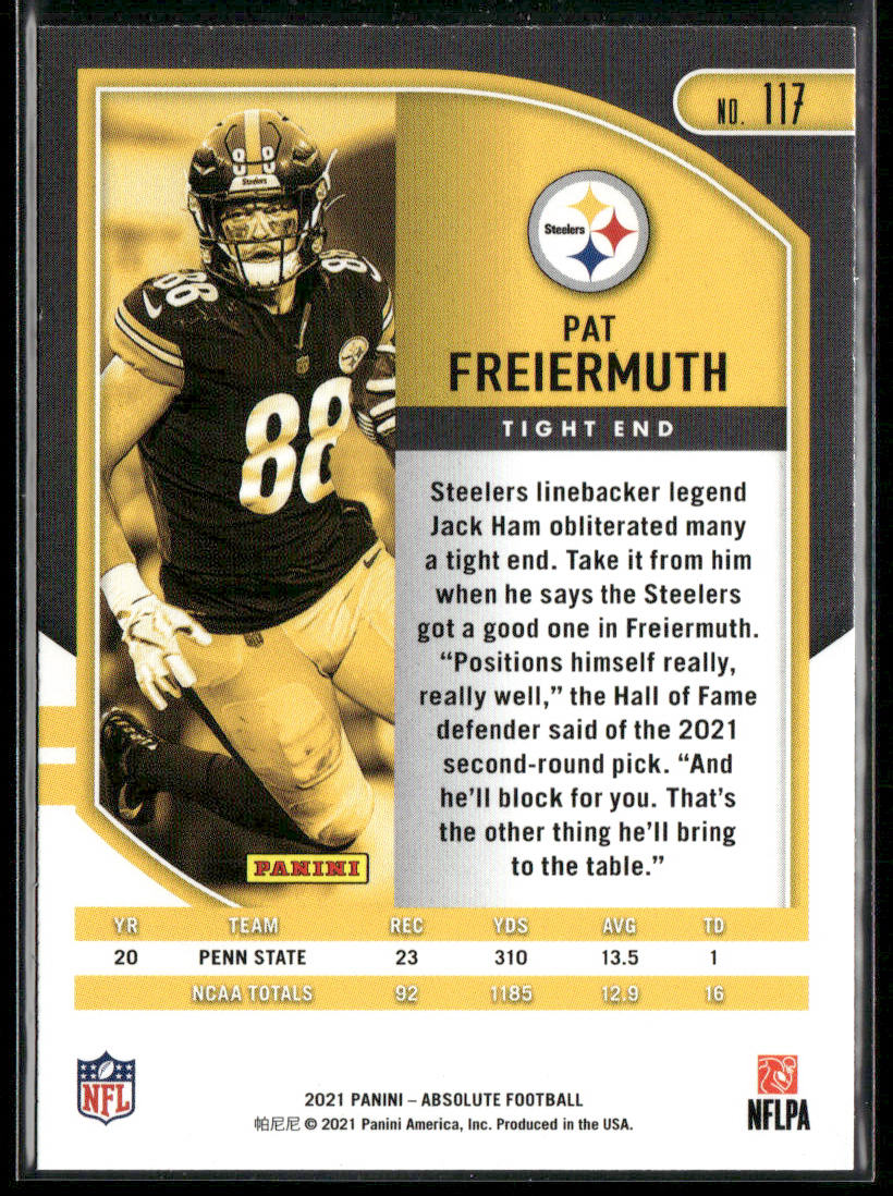 Pat Freiermuth 2021 Panini Absolute Green #117 Pittsburgh Steelers