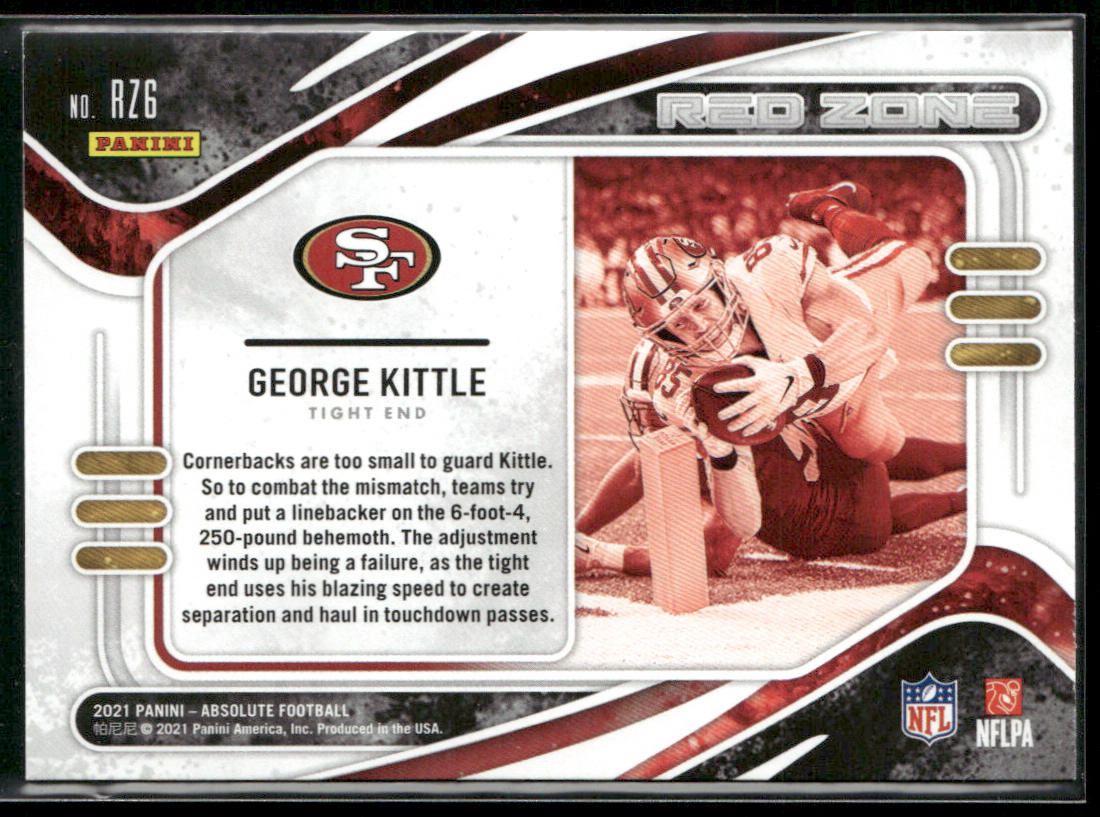 George Kittle 2021 Panini Absolute Red Zone #RZ6 San Francisco 49ers