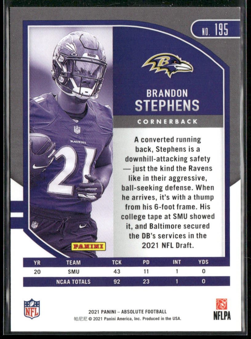 Brandon Stephens 2021 Panini Absolute Red Squares #195 SN Baltimore Ravens