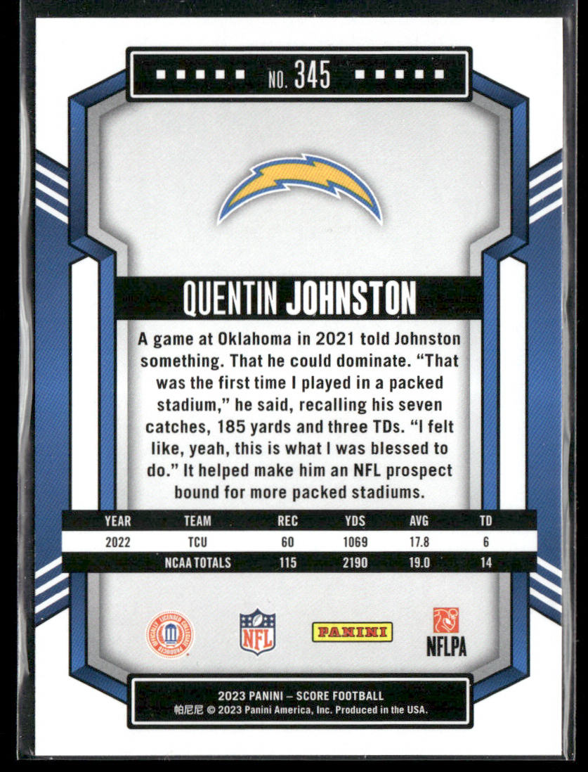 Quentin Johnston 2023 Score #345 RC Los Angeles Chargers