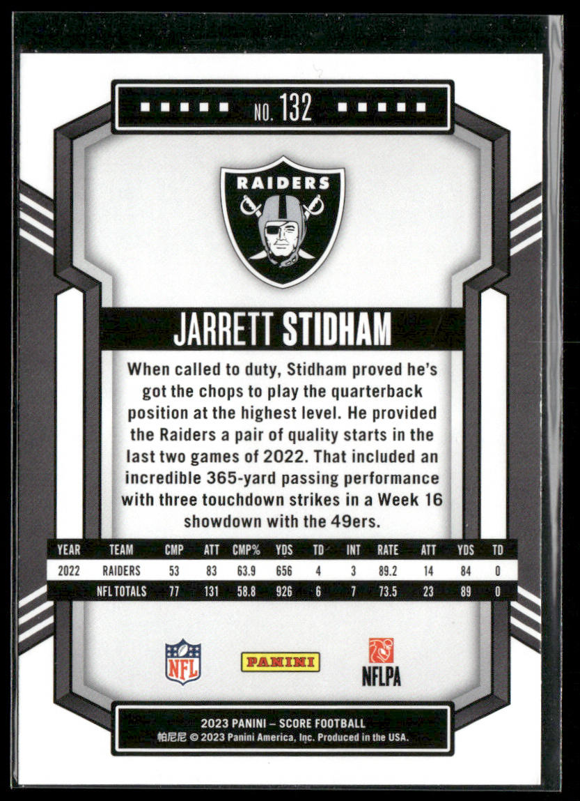 Jarrett Stidham 2023 Score #132 Las Vegas Raiders