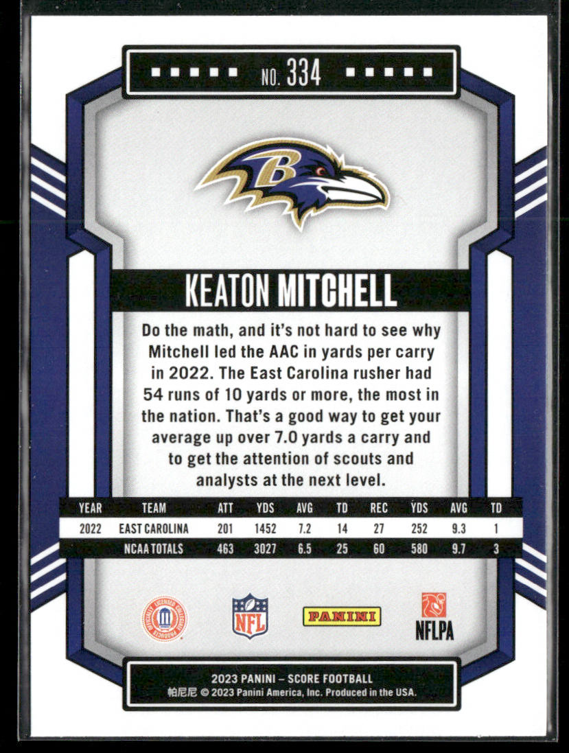 Keaton Mitchell 2023 Score #334 RC Baltimore Ravens