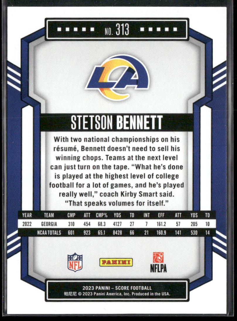 Stetson Bennett 2023 Score #313 RC Los Angeles Rams
