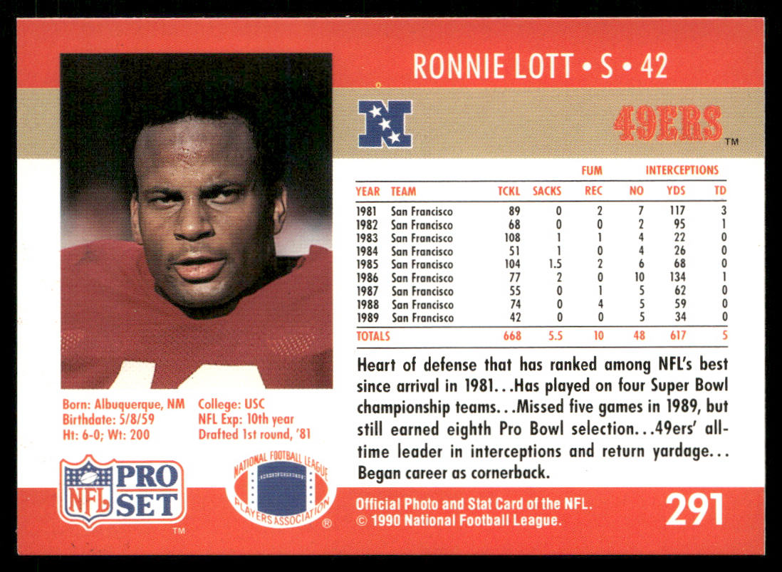 Ronnie Lott 1990 Pro Set #291 San Francisco 49ers