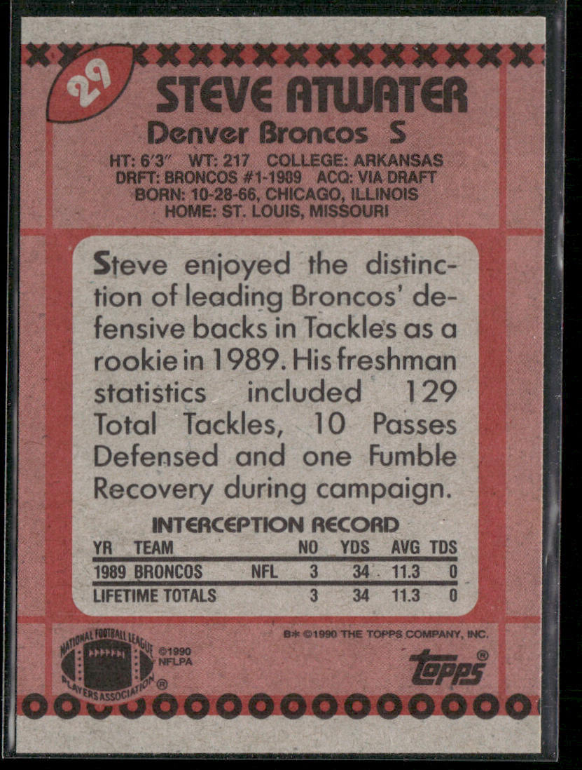 Steve Atwater 1990 Topps #29b Denver Broncos