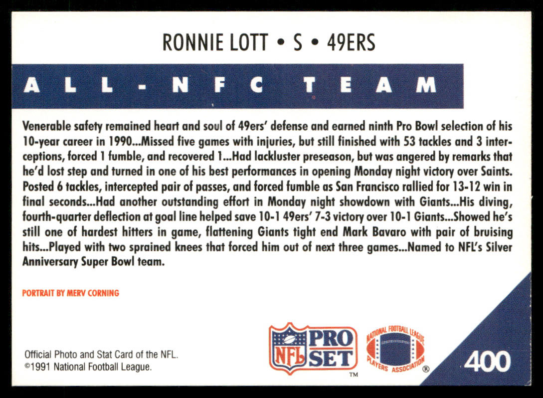 Ronnie Lott 1991 Pro Set #400 San Francisco 49ers
