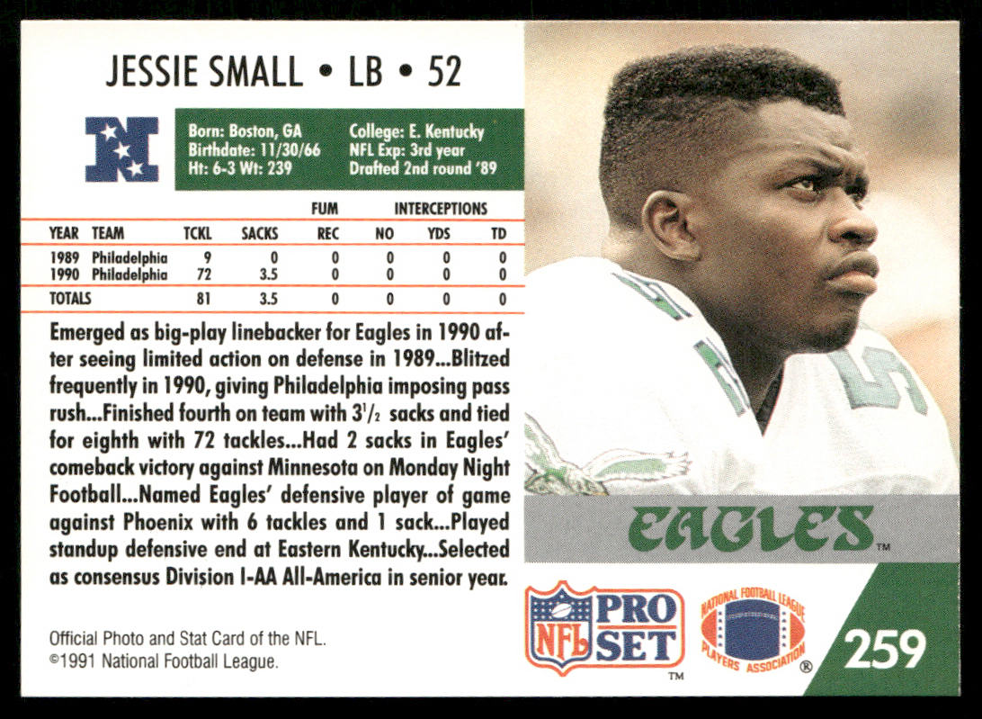 Jessie Small 1991 Pro Set #259 Philadelphia Eagles