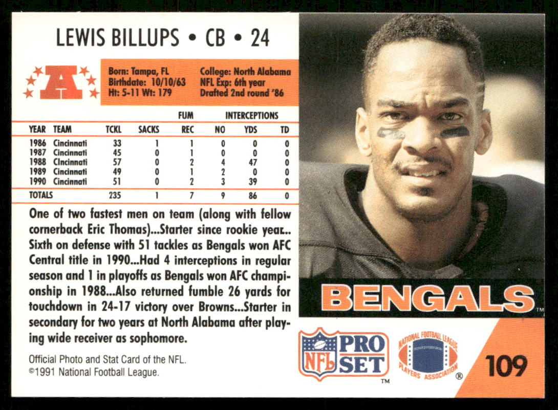 Lewis Billups 1991 Pro Set #109 Cincinnati Bengals