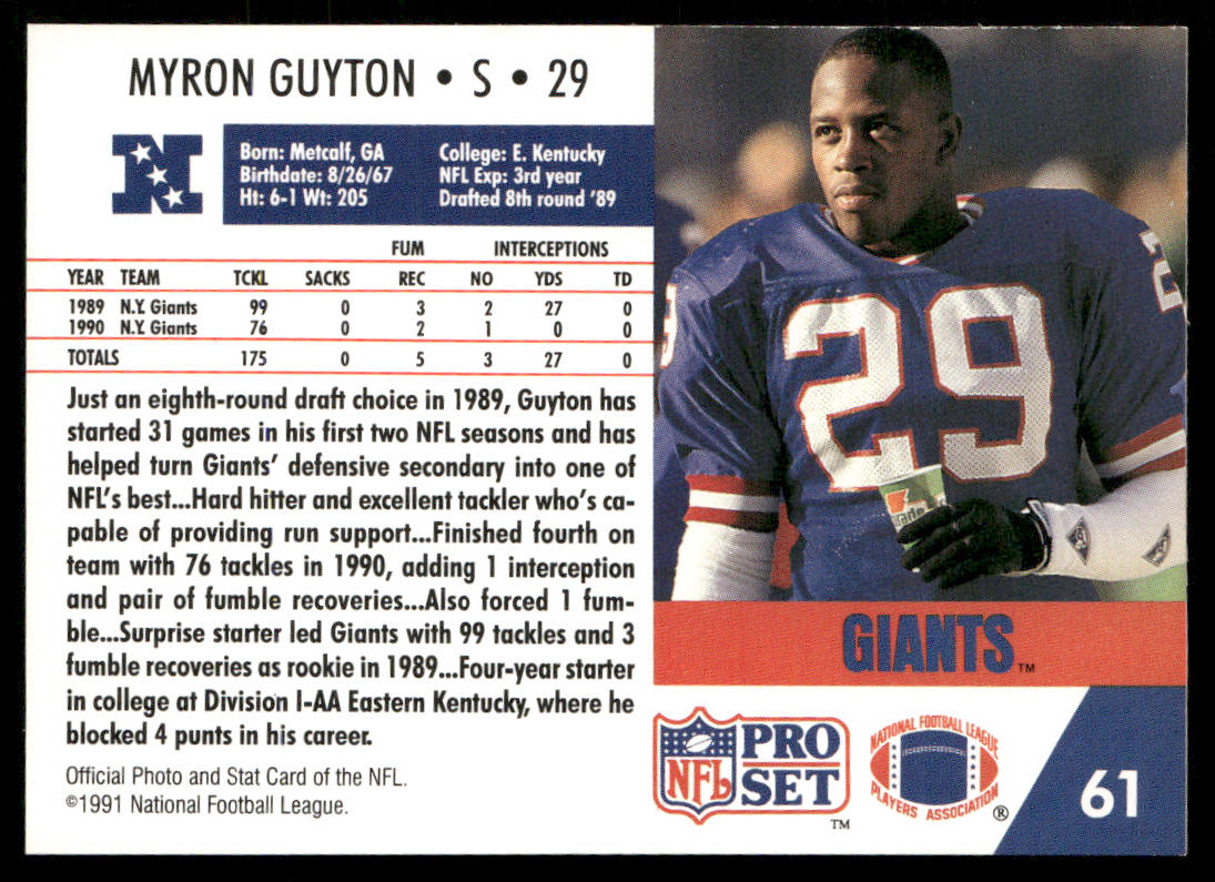 Myron Guyton 1991 Pro Set #61 New York Giants