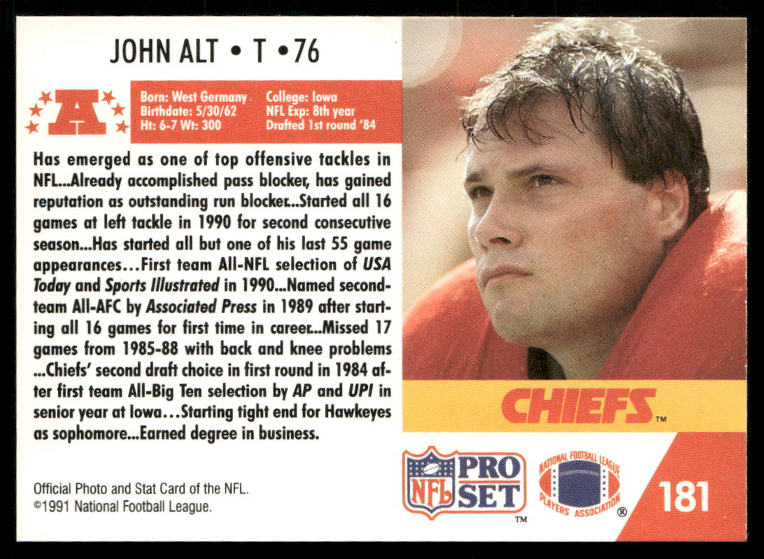John Alt 1991 Pro Set #181 Kansas City Chiefs