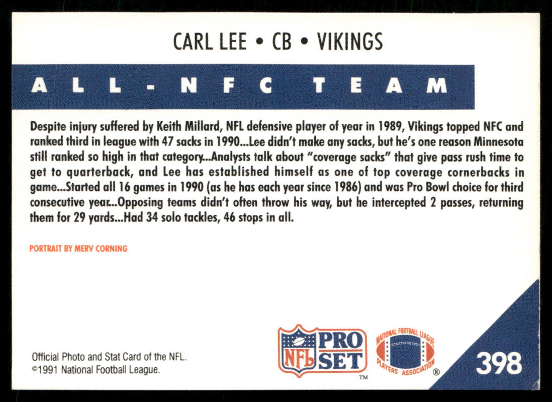 Carl Lee 1991 Pro Set #398 Minnesota Vikings