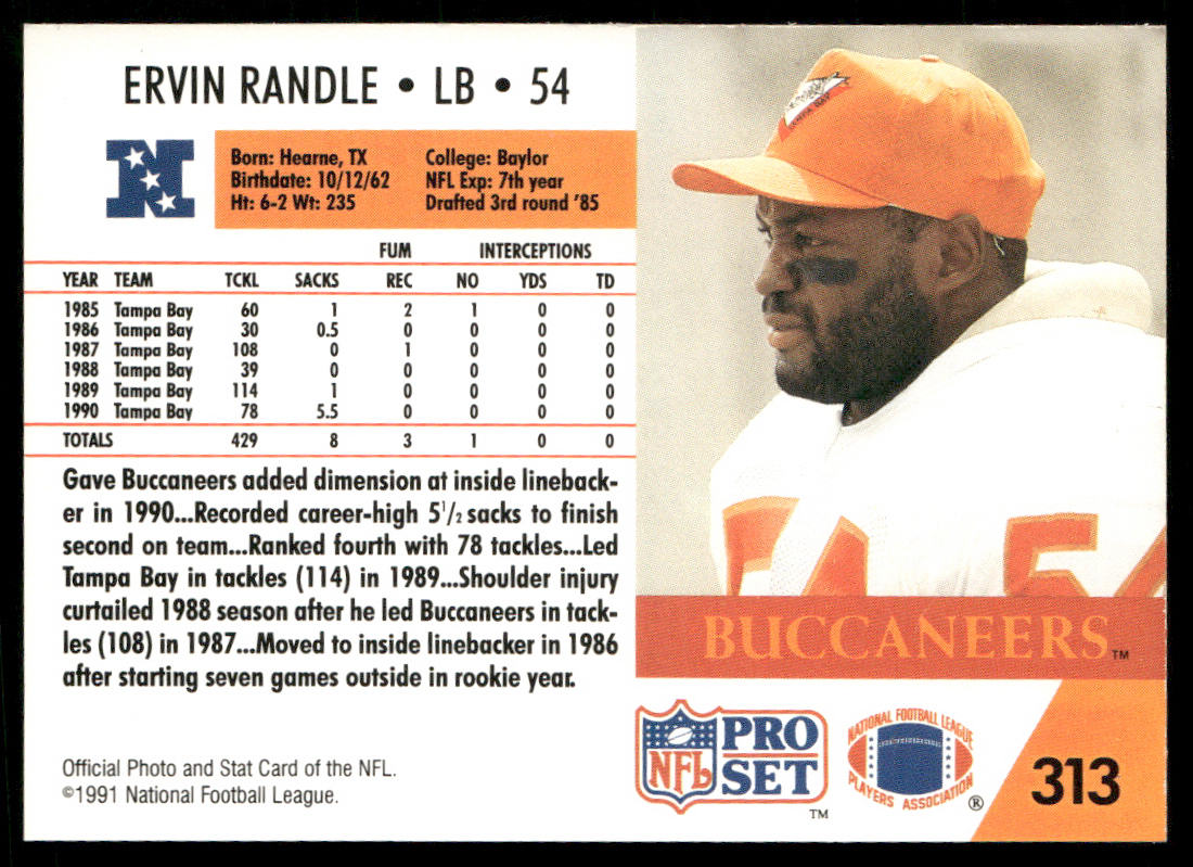 Ervin Randle 1991 Pro Set #313 Tampa Bay Buccaneers