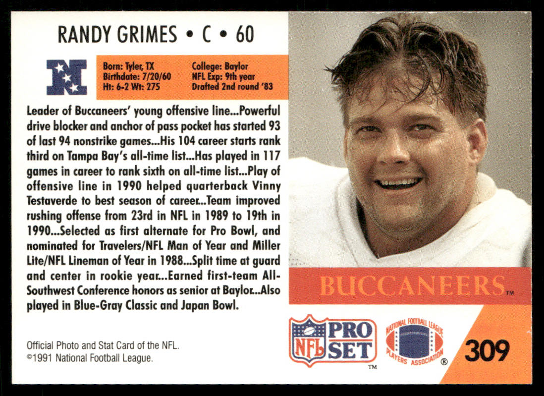 Randy Grimes 1991 Pro Set #309 Tampa Bay Buccaneers