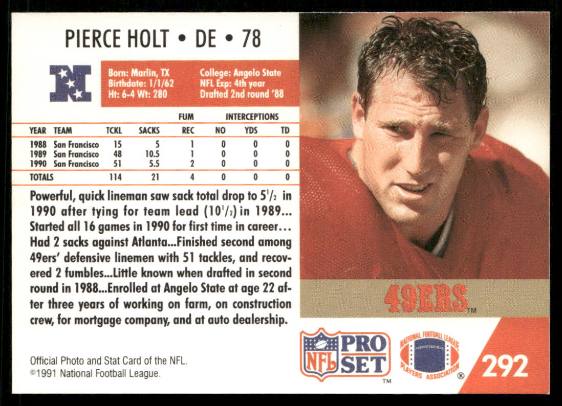 Pierce Holt 1991 Pro Set #292 San Francisco 49ers