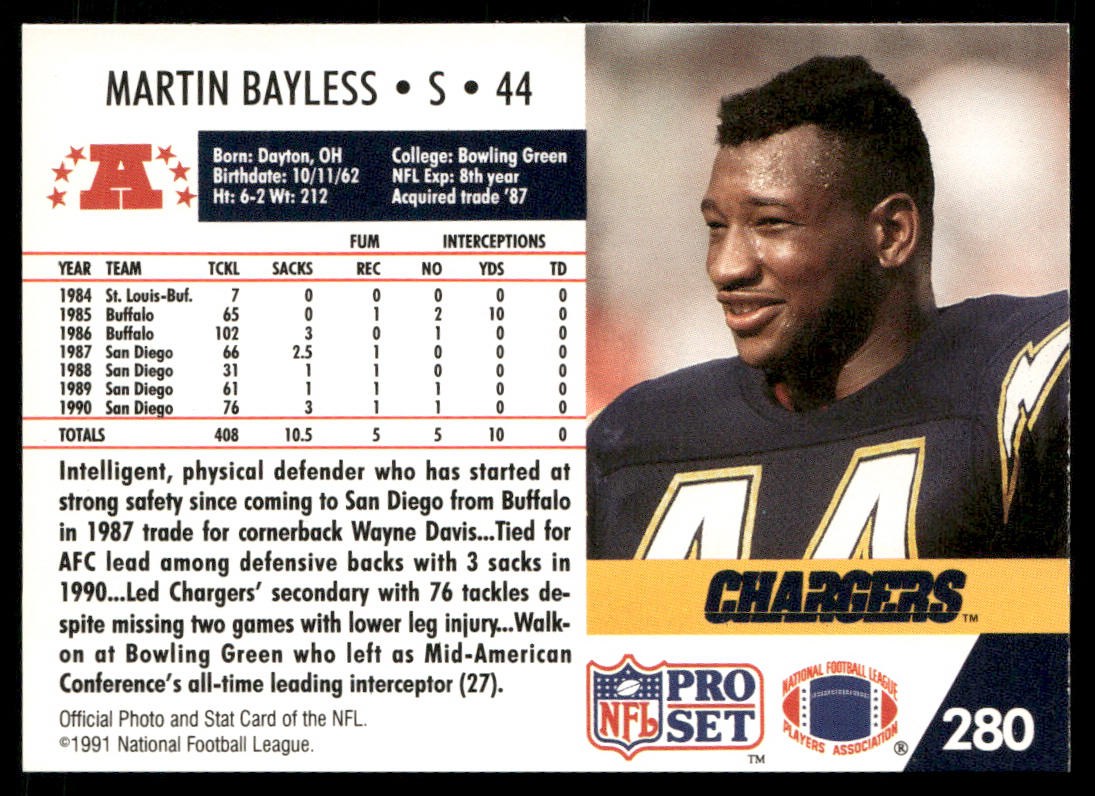 Martin Bayless 1991 Pro Set #280 San Diego Chargers