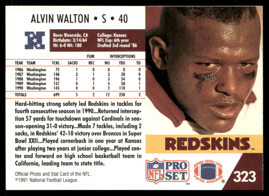 Alvin Walton 1991-92 Pro Set Super Bowl XXVI Binder #323 Washington Redskins