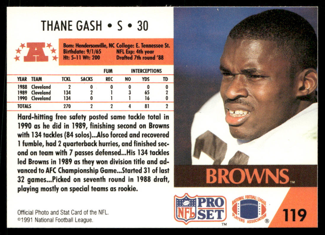 Thane Gash 1991 Pro Set #119 Cleveland Browns