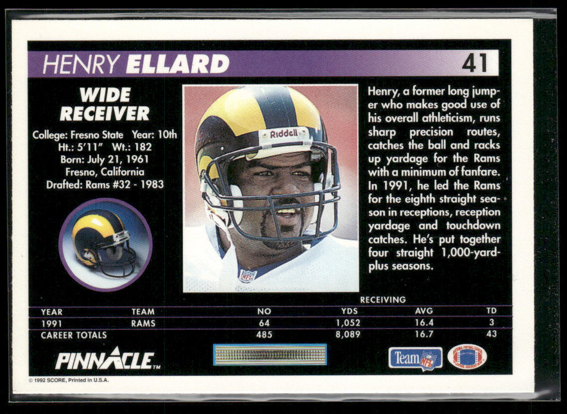 Henry Ellard 1992 Pinnacle #41 Los Angeles Rams