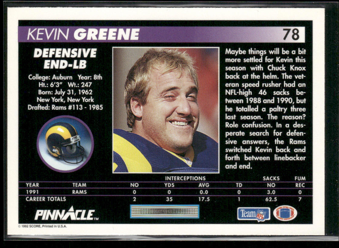Kevin Greene 1992 Pinnacle #78 Los Angeles Rams