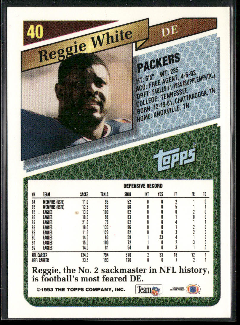 Reggie White 1993 Topps #40 Green Bay Packers