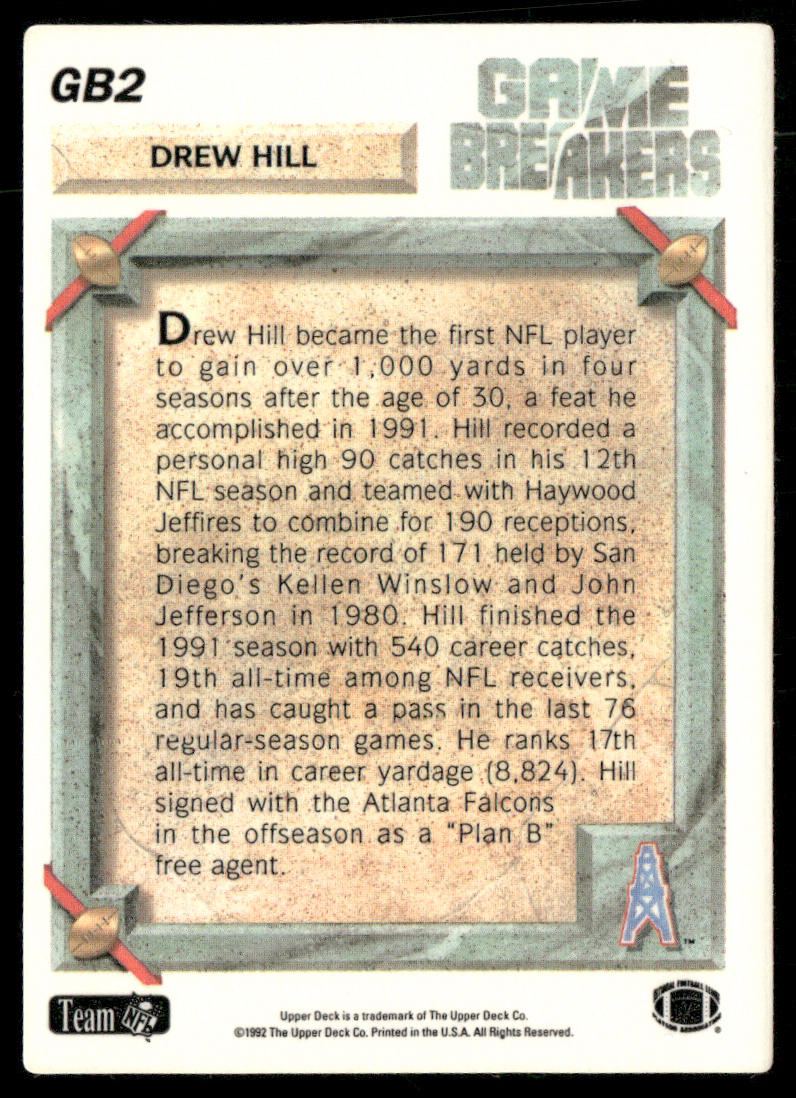 Drew Hill 1992 Upper Deck Game Breakers #GB2 Houston Oilers