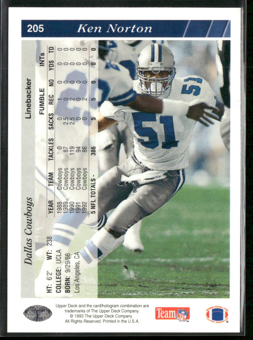 Ken Norton 1993 Upper Deck #205 Dallas Cowboys