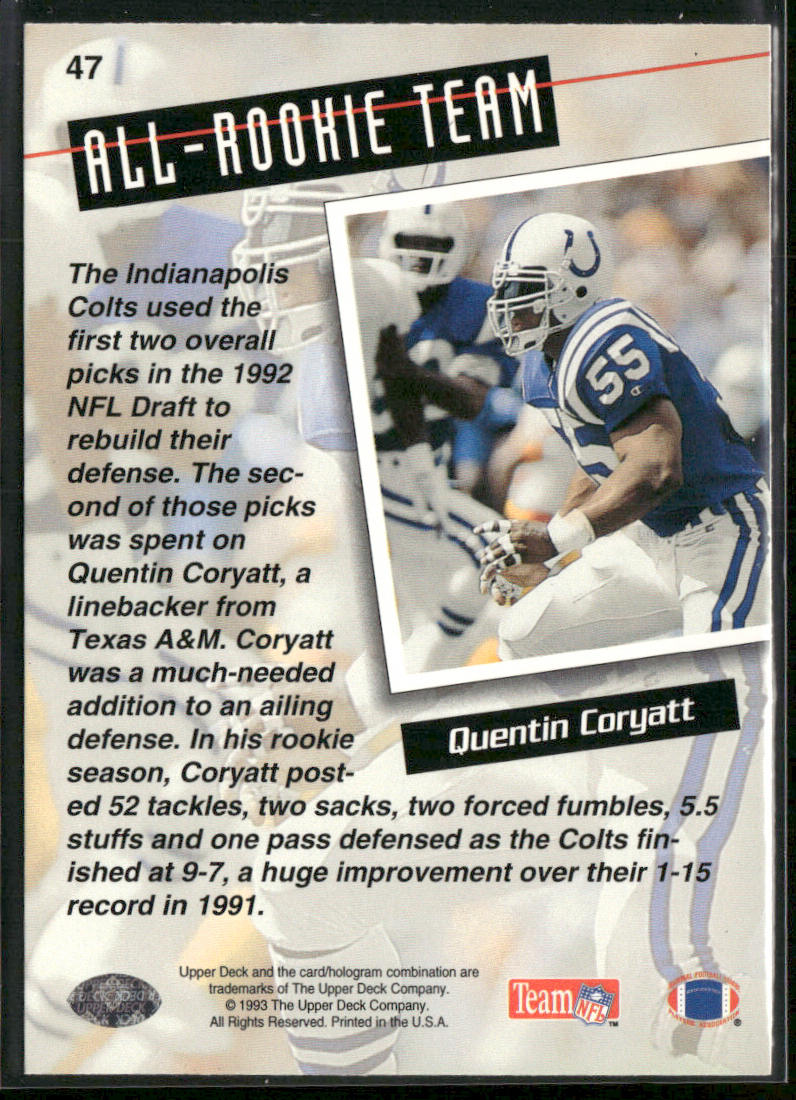 Quentin Coryatt 1993 Upper Deck #47 Indianapolis Colts