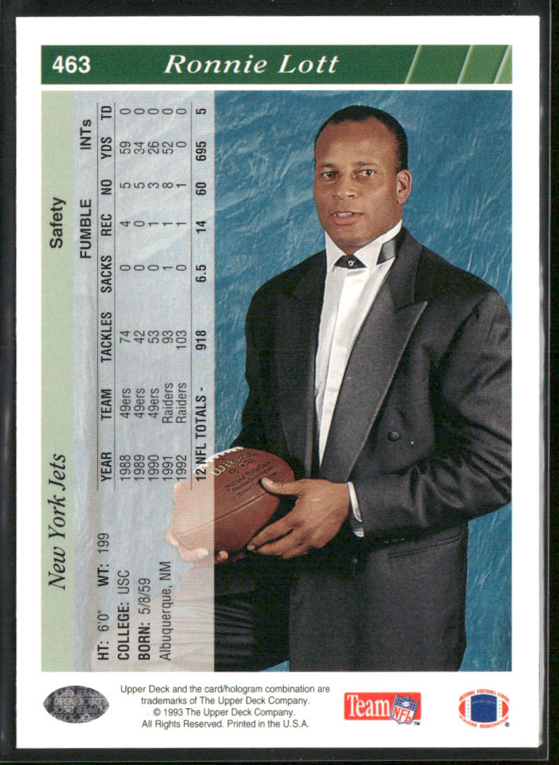 Ronnie Lott 1993 Upper Deck #463 New York Jets