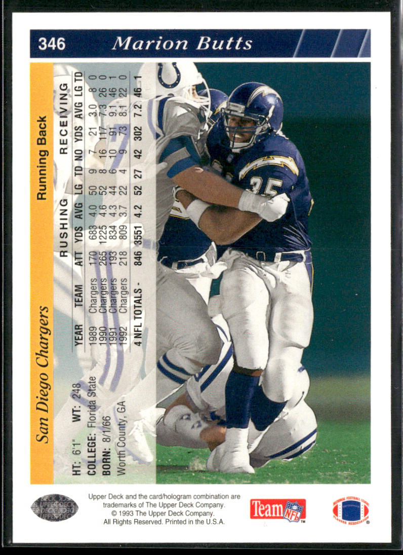 Marion Butts 1993 Upper Deck #346 San Diego Chargers