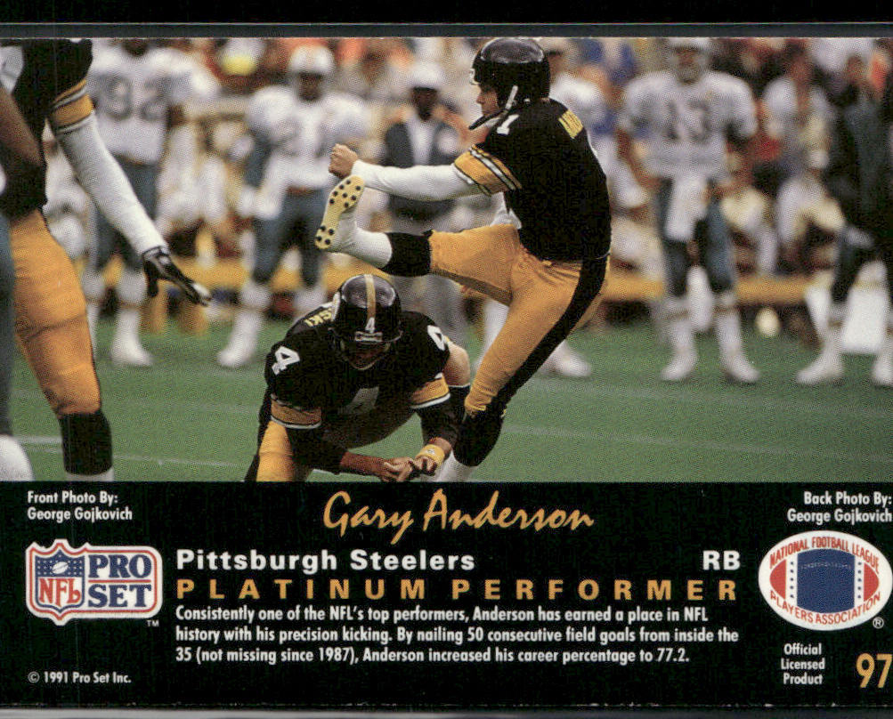 Gary Anderson 1991 Pro Set Platinum #97 Pittsburgh Steelers