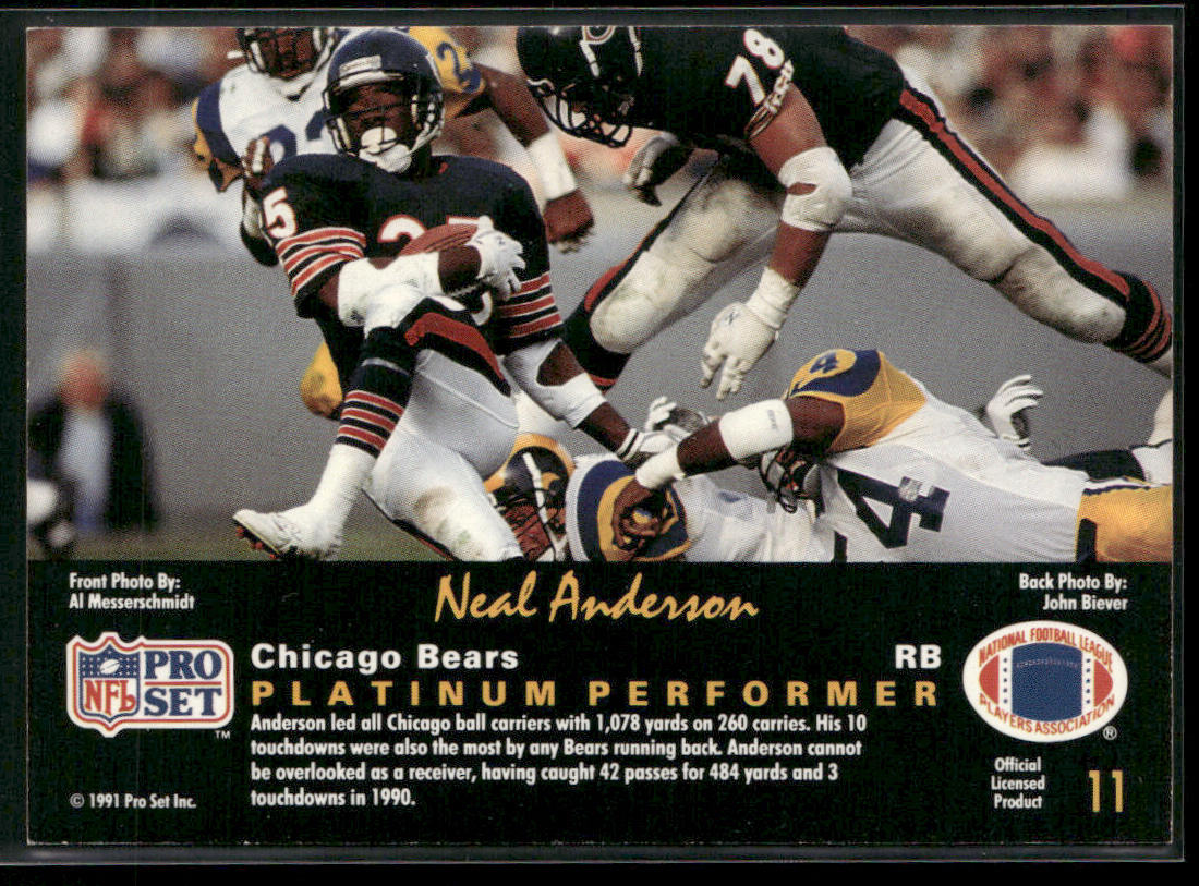 Neal Anderson 1991 Pro Set Platinum #11 Chicago Bears