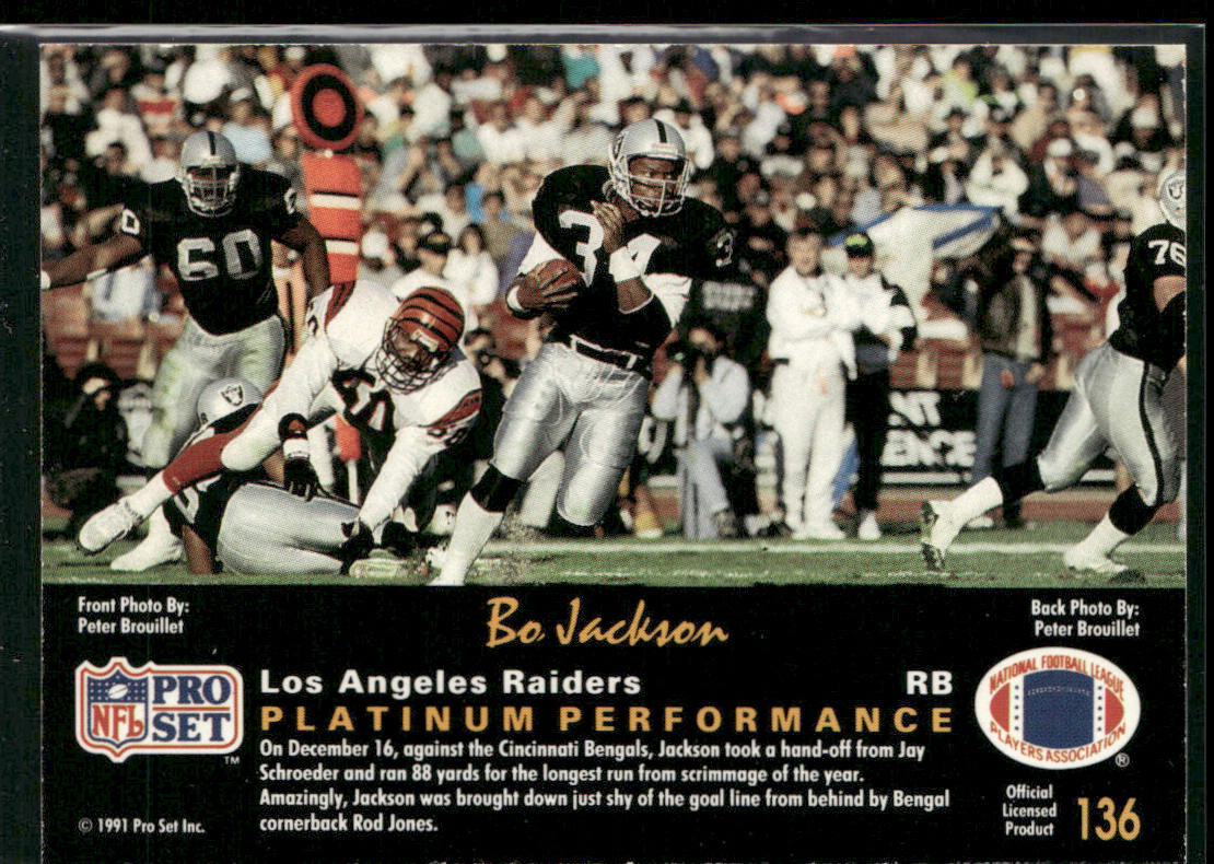 Bo Jackson 1991 Pro Set Platinum #136 Los Angeles Raiders