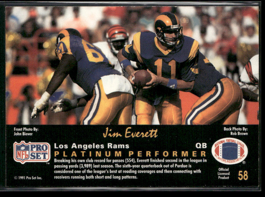 Jim Everett 1991 Pro Set Platinum #58 Los Angeles Rams