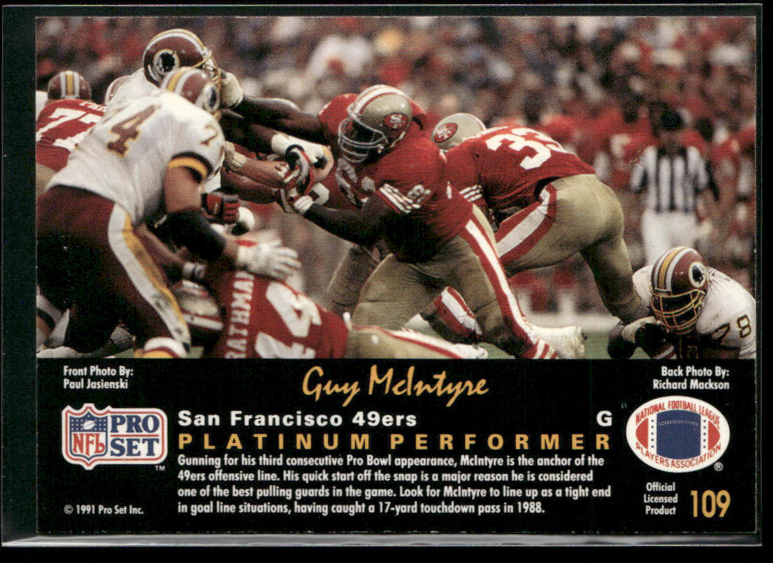 Guy McIntyre 1991 Pro Set Platinum #109 San Francisco 49ers