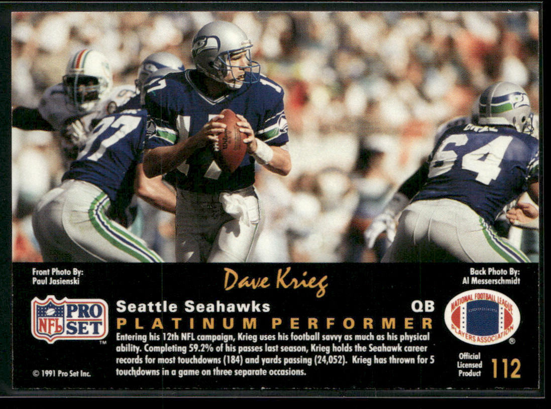 Dave Krieg 1991 Pro Set Platinum #112 Seattle Seahawks