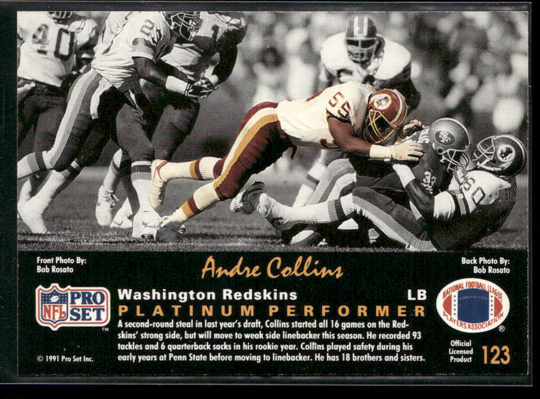 Andre Collins 1991 Pro Set Platinum #123 Washington Redskins