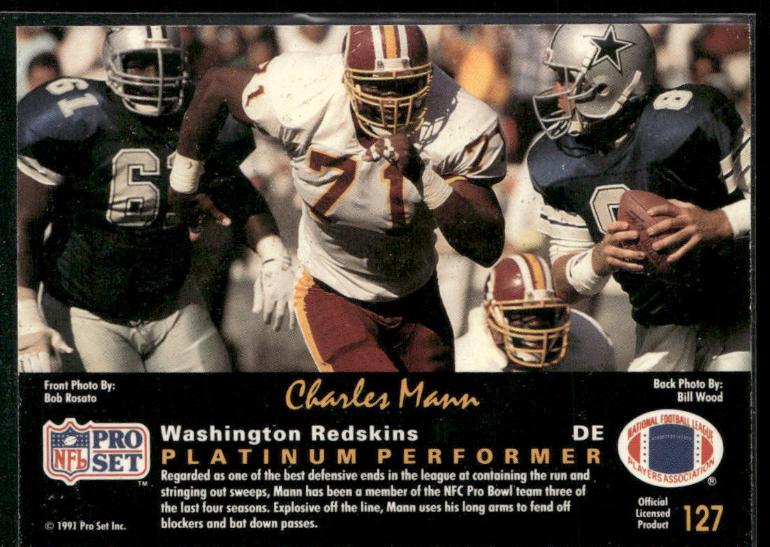 Charles Mann 1991 Pro Set Platinum #127 Washington Redskins