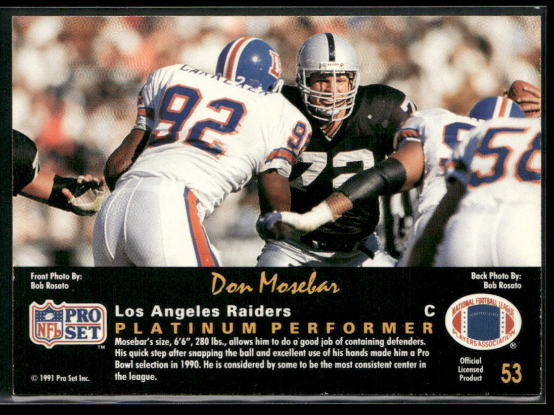 Don Mosebar 1991 Pro Set Platinum #53 Los Angeles Raiders